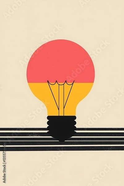 Fototapeta Geometric minimalist representation a light bulb, symbolizing ideas and innovation