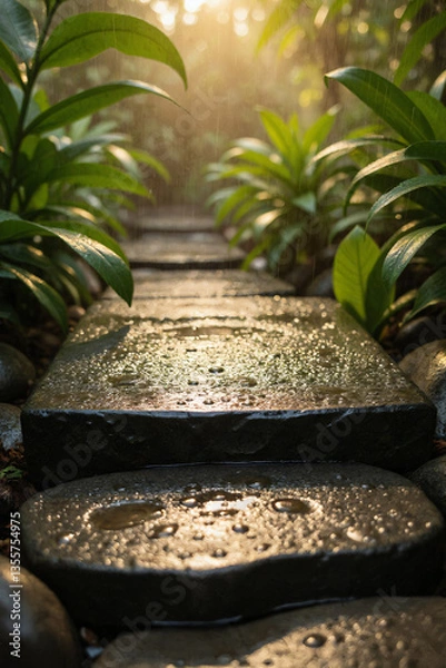 Obraz Wet Stone Path in Morning Forest