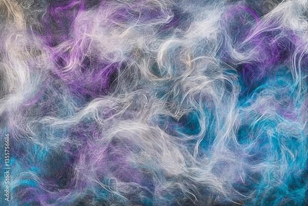 Fototapeta Abstract swirling patterns of colorful fibers in shades of purple and blue on a dark background