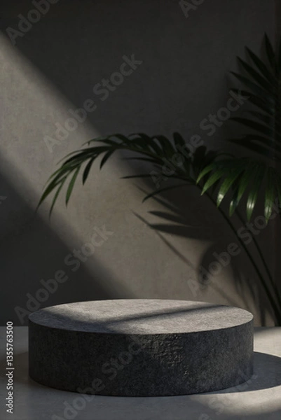 Obraz Minimalist Gray Podium with Palm Shadow