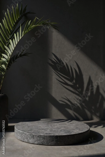 Obraz Minimalist Gray Podium with Palm Shadow