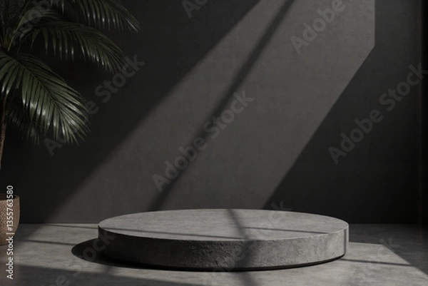 Obraz Minimalist Gray Podium with Palm Shadow