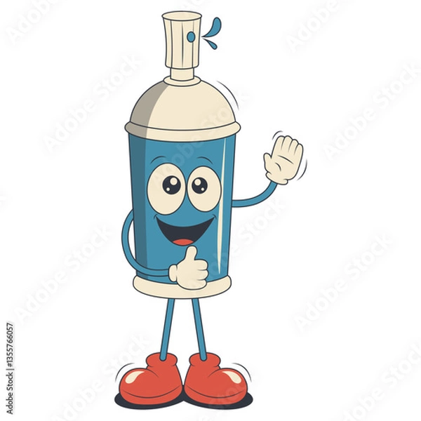 Fototapeta Spray Can Retro Cartoon Character. Psychedelic Character in 1970s Style. 