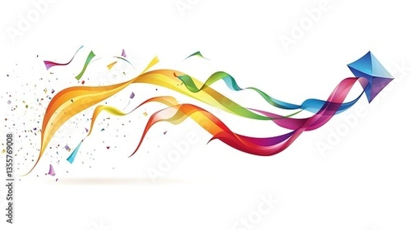 Fototapeta Kite design with colorful tail ribbons, great for outdoor event promotions