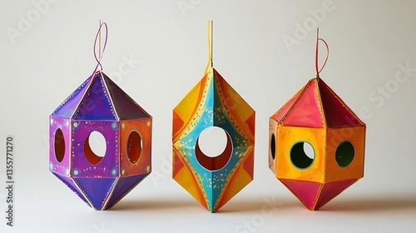 Fototapeta Lantern shapes with festival lights colors, perfect for cultural celebrations or event decor