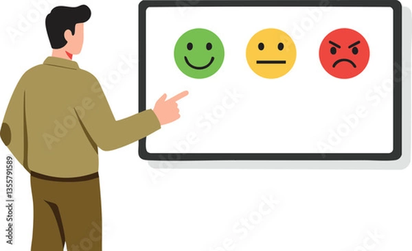 Fototapeta Civil servant presenting a board with emoticon-based satisfaction levels.