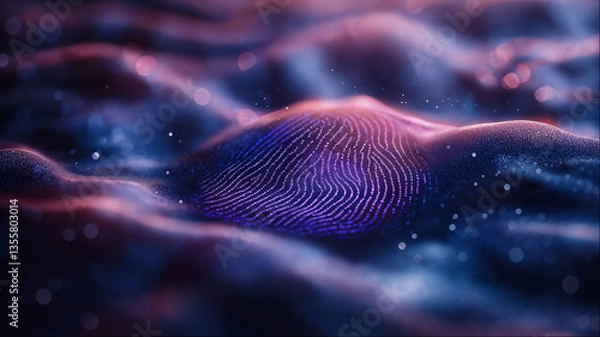 Obraz Purple biometric fingerprint scan with glowing neon technology for digital security authentication