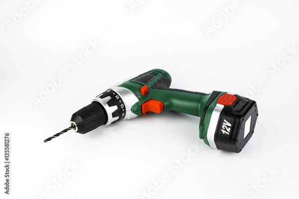 Obraz Cordless drill with isolated on white.