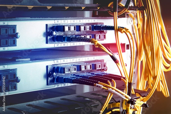Obraz fiber optic in server room close up
