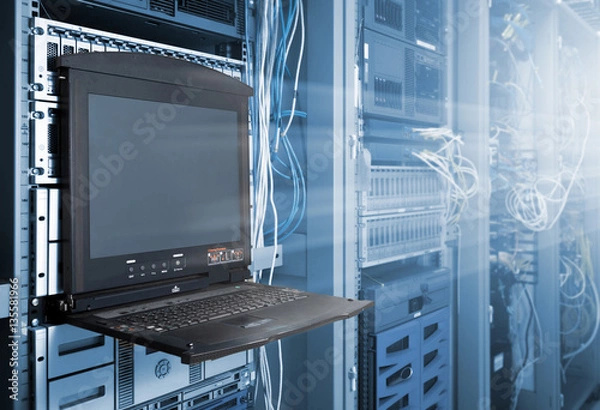 Obraz close up KVM switch in server room