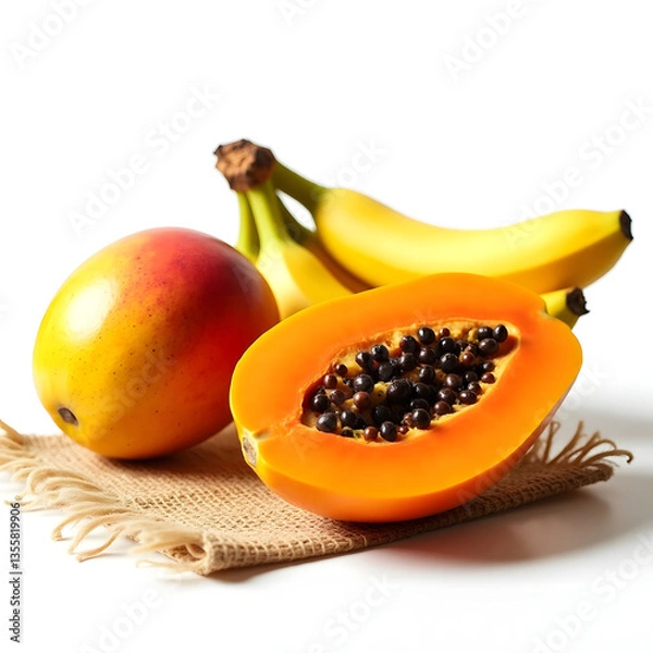 Obraz Papaya Halves and Bananas on a Plate