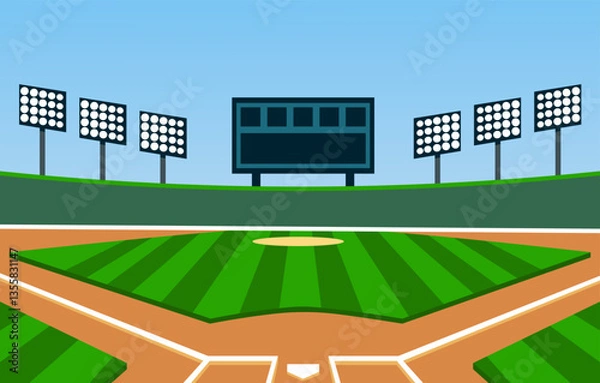 Obraz Baseball Softball field flat vector illustration eps 10