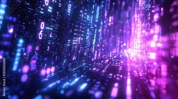 Fototapeta Futuristic Digital Space Abstract Background with Blue and Purple Elements