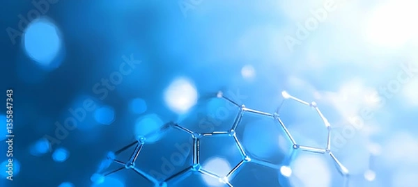 Obraz Abstract Blue Hexagonal Molecular Structure Background Represents Science Technology Medical Research and Futuristic Innovation with a Soft Blur Bokeh Effect in Light Blue Shades