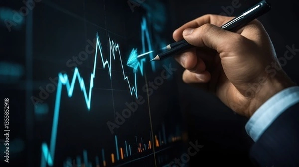 Fototapeta Analyzing Market Trends Businessman Drawing a Growth Graph on Screen