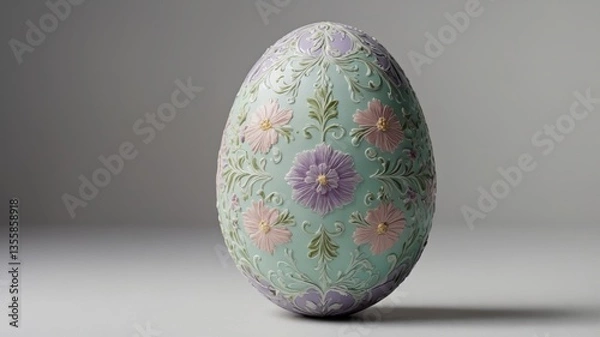 Fototapeta Colorful Easter eggs in a basket nest and on a green background