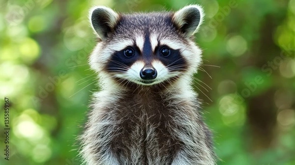 Fototapeta Captivating close-up of a cute raccoon staring directly at the camera lens