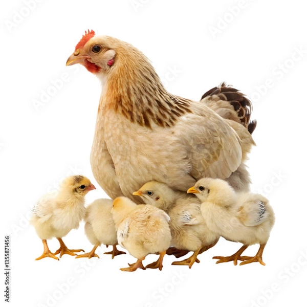 Obraz Hen with its chicks isolated on transparent background