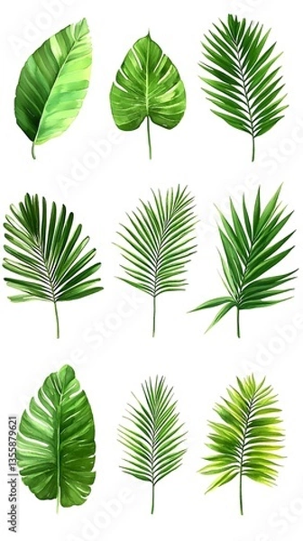 Obraz Watercolor Painted Botanical Studies Of Assorted Tropical Leaves