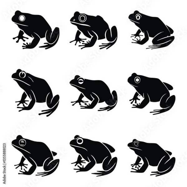 Obraz Set of Silhouettes of Frogs in Various Poses