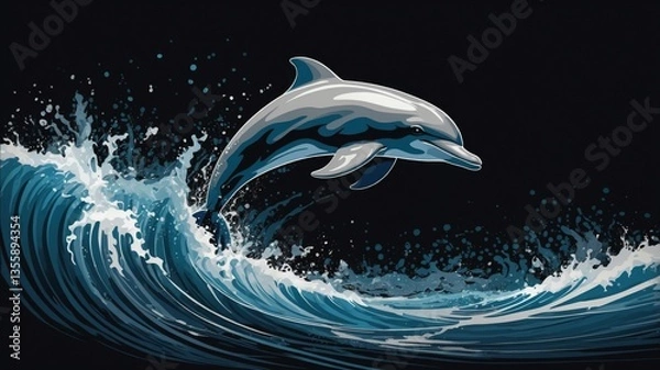 Fototapeta Majestic Dolphin in Waves: Capture the essence of marine beauty with a photorealistic dolphin gracefully leaping through the powerful ocean waves.