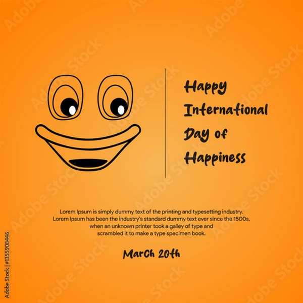 Fototapeta Happy International Day of Happiness card, poster. design Vector  illusration
