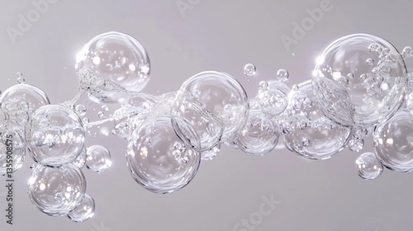 Fototapeta Whispers of Air: Floating Transparent Bubbles in Light

