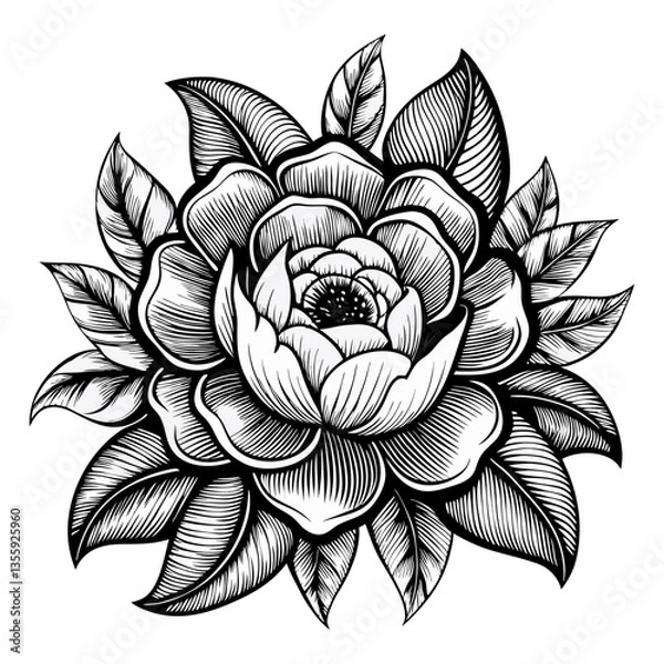 Fototapeta Rose flower outline art isolated on white background vector illustration