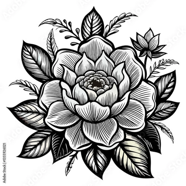 Fototapeta Rose flower outline art isolated on white background vector illustration