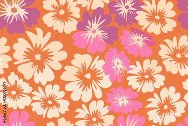 Fototapeta Seamless pattern of pink hibiscus flower backgroun. vector background illustration