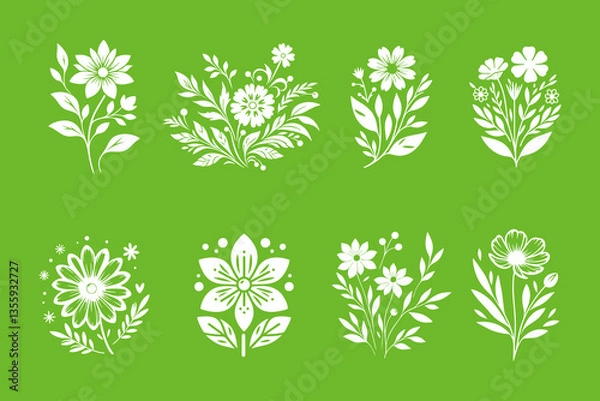 Fototapeta Flower icon set silhouettes, Abstract flower icon isolated on green background