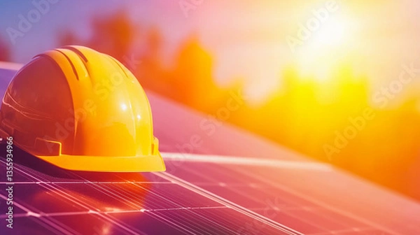 Obraz 太陽光発電パネル上の安全ヘルメット