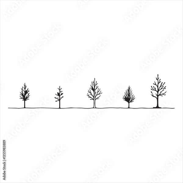 Fototapeta Continuous Line Drawing of Trees Vector Illustration,Minimalist Tree Line Art Design,One Line Tree Sketch Vector,Hand Drawn Trees in Continuous Line Style,Abstract Tree Silhouette Line Drawing