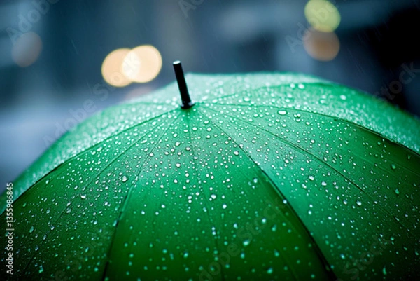 Obraz There is a green umbrella that is sitting in the rain