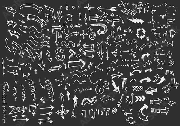 Fototapeta arrows doodle set on blackboard