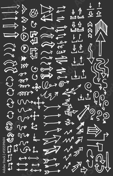 Fototapeta arrows doodle set on blackboard