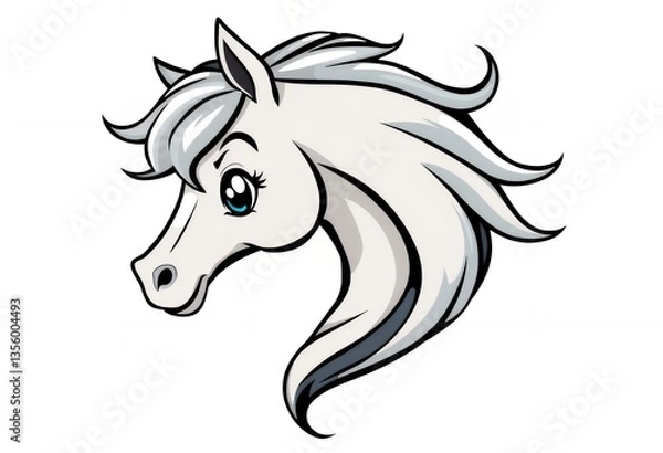 Obraz Cartoon Horse Head Illustration with Flowing Mane and Animated Eyes