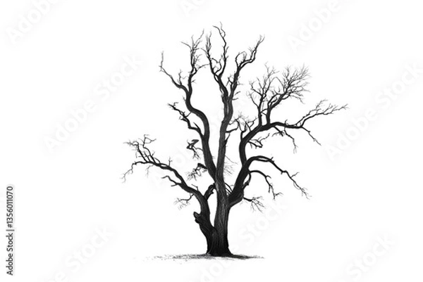 Fototapeta bare tree, dark branches, white background, isolated, no background