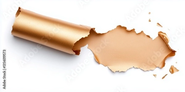 Fototapeta Unveiling shiny copper foil minimalistic white background with copy space on white background