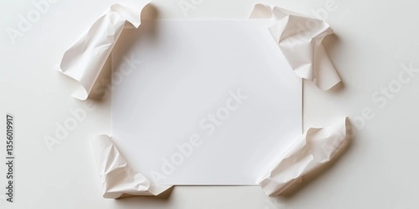 Fototapeta Paper with blank space for text surrounded by crumpled paper on a white background