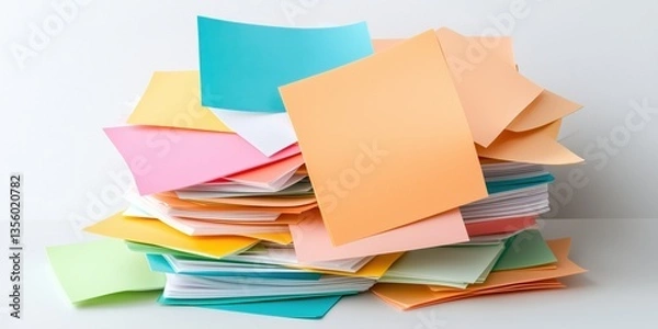 Fototapeta Colorful sticky notes piled on white background