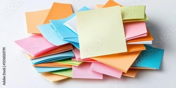 Fototapeta Colorful sticky notes piled on white background