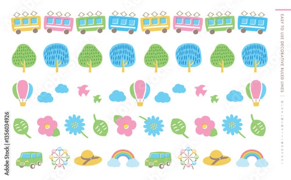 Obraz 春の旅行・おでかけ・レジャー・アウトドアをイメージさせる飾り罫のイラストフレームセット_gwゴールデンウィークなど