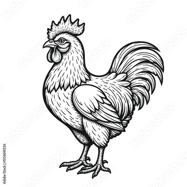 Obraz A friendly cartoon chicken mascot logo featuring a chef chicken with a spatula, perfect for restaurant branding and food-related vector illustrations.