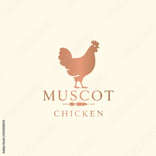 Obraz A friendly cartoon chicken mascot logo featuring a chef chicken with a spatula, perfect for restaurant branding and food-related vector illustrations.