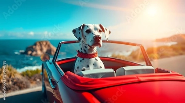Obraz dalmation dog  in car