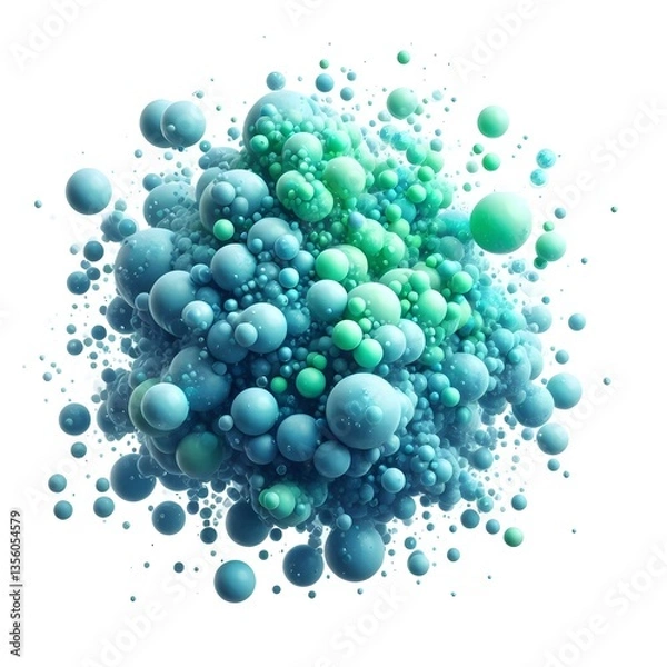 Obraz A cluster of floating bubbles in blue green isolated on white background