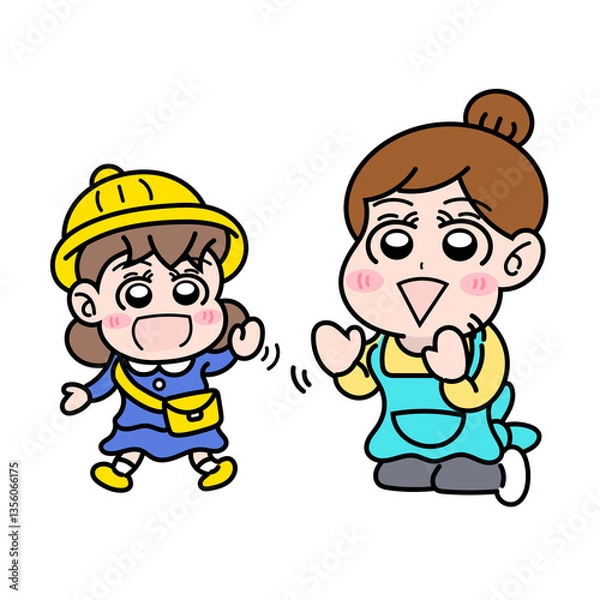 Obraz 園児にお別れをしている保育士