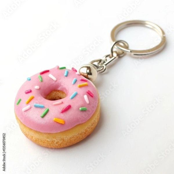 Fototapeta Colorful donut keychain, sweet design, playful decoration, isolated on white background