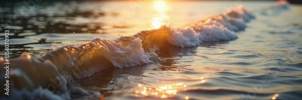 Obraz Slow, soft waves across muddy water; sunlight glints faintly , gentle waves, wavelets, quiet